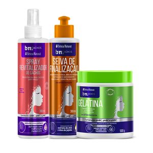 Kit Trio Spray Revitalizador de Cachos + Seiva + Gelatina (3 itens)