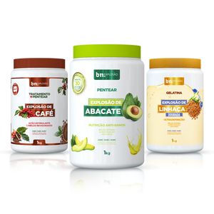 Kit Combo Creme de Pentear e Tratamento Explosão de Café + Abacate + Gelatina de Linhaça 1Kg (3 itens) | BN Cachos