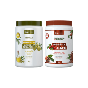 Kit Creme de Pentear Explosão de Azeite de Oliva + Creme de Pentear e Tratamento de Café 2 em 1 1Kg (2 itens)